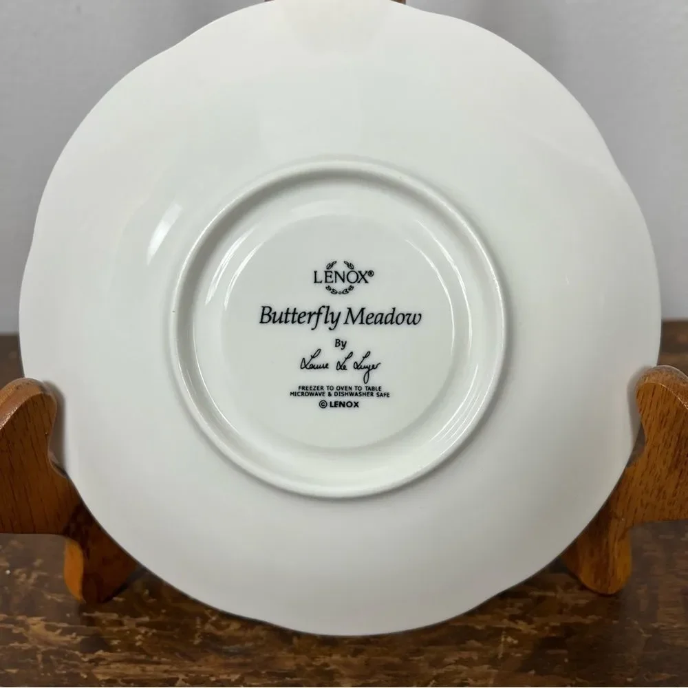 Lenox Butterfly Meadow Saucer featuring a leaf motif and a grasshopper 6 inch